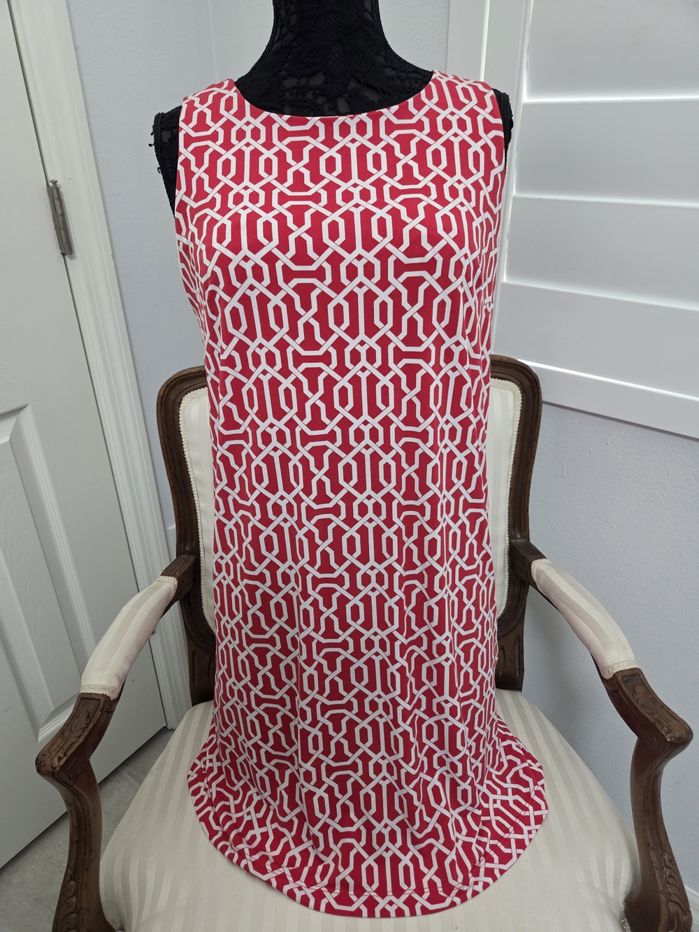 George Red and White Geometric Shift Dress